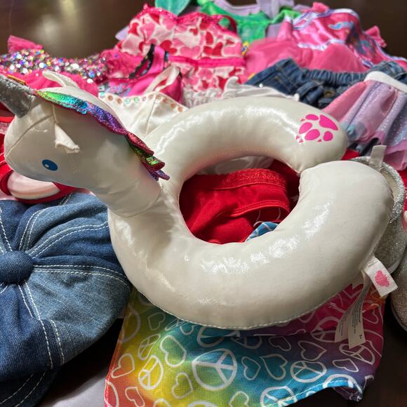 Build A Bear 20 Piece Mixed Clothes Shoes Dresses Skates Tops Shirts Pool Float - Picture 2 of 7